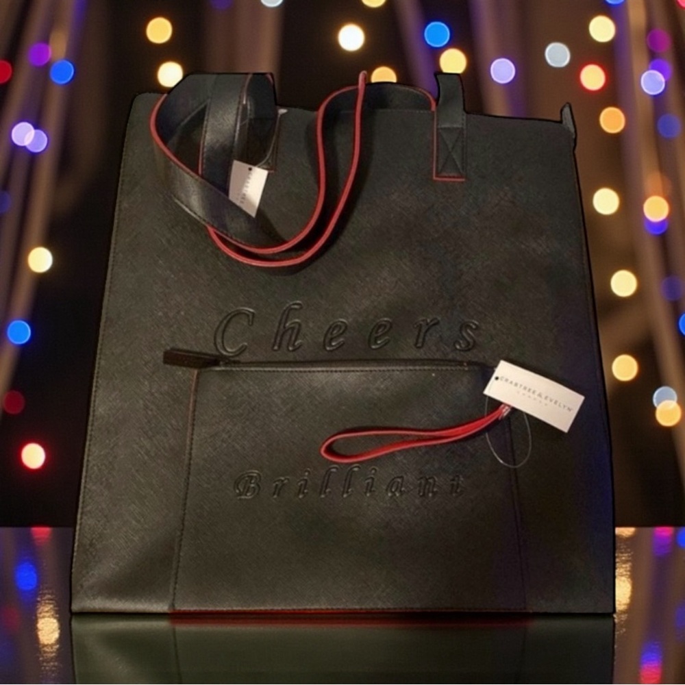Crabtree & Evelyn Set of 🖤Black🖤”CHEERS” 👜Tote & “BRILLIANT” Wristlet/NWT